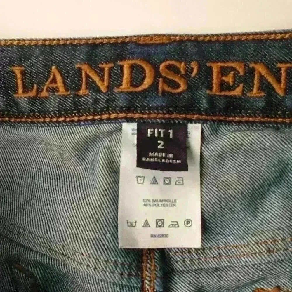 Lands' End Women Low Rise Straight Leg Fit 1 Jeans Dark Wash Blue Size 2 Stretch